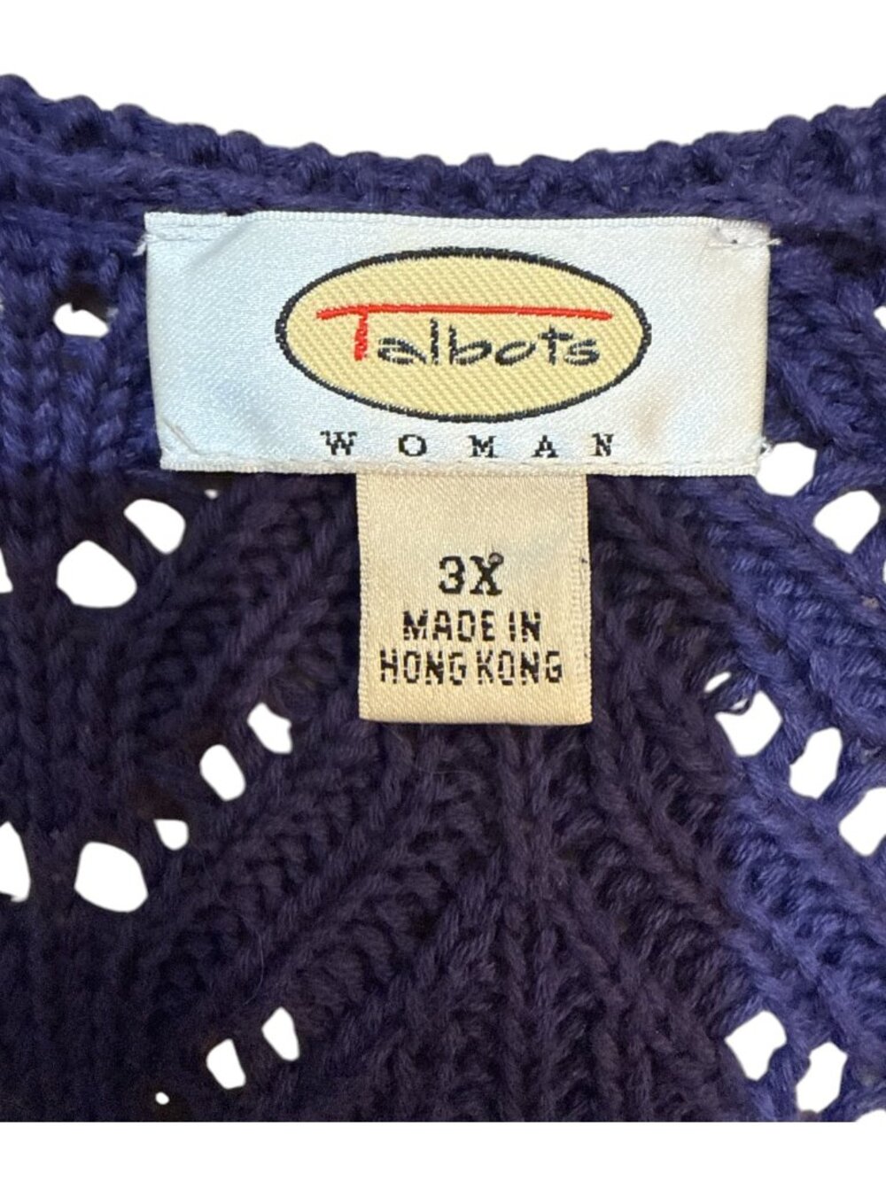 Talbots Sz 3X Purple Indigo 100% Cotton Open Knit 3-Button Cardigan Sweater - Picture 5 of 8